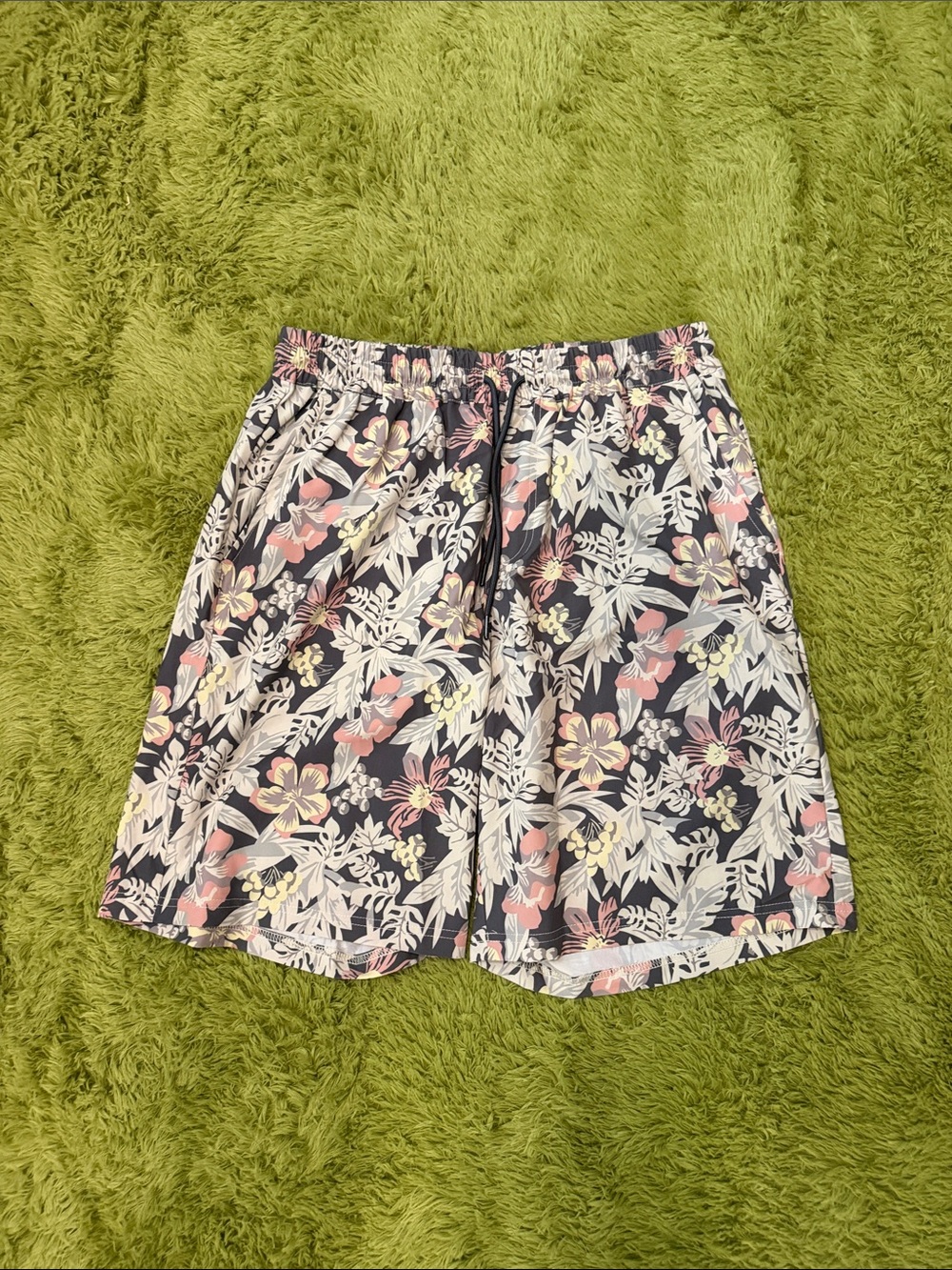 Floral Print Casual Shorts in Navy with Pastel Blooms